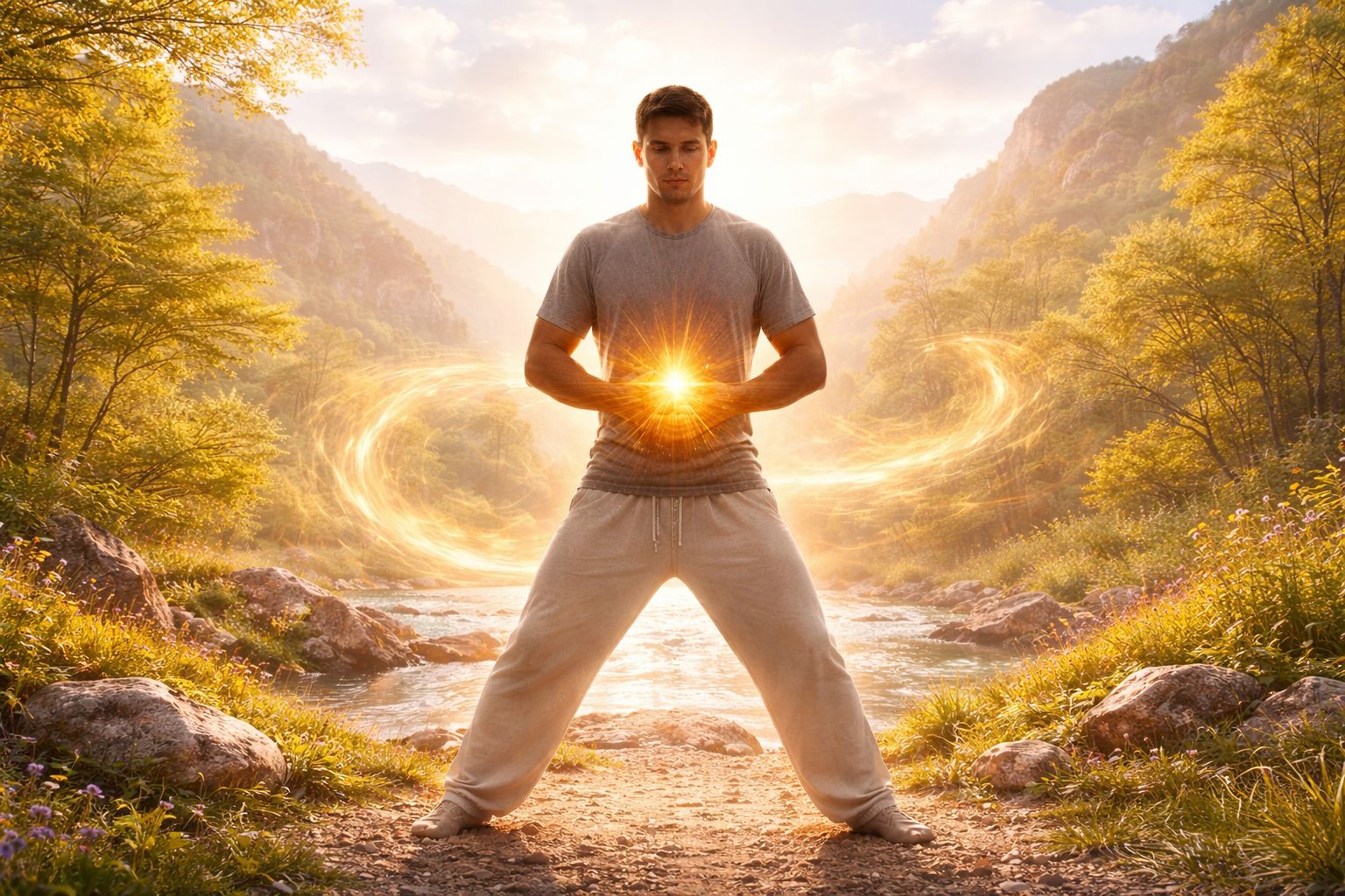 Illustratie van het centrum van het lichaam in de onderbuik volgens Qigong